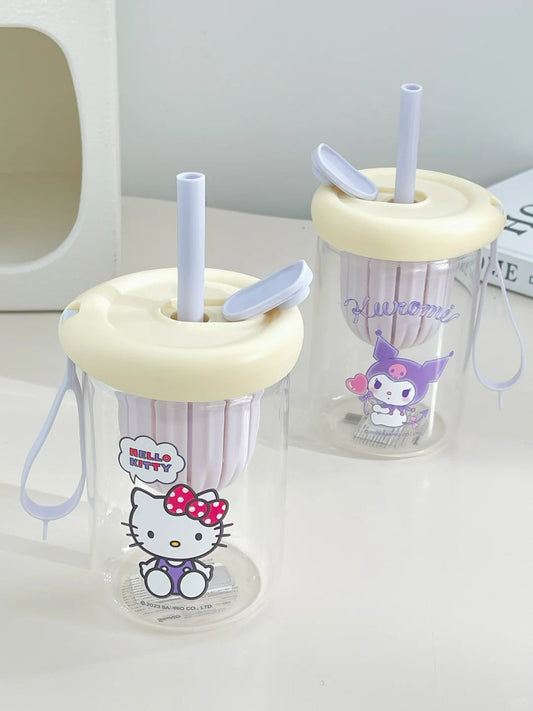 Sanrio Glass Cup With tea strainer and straw 450ml