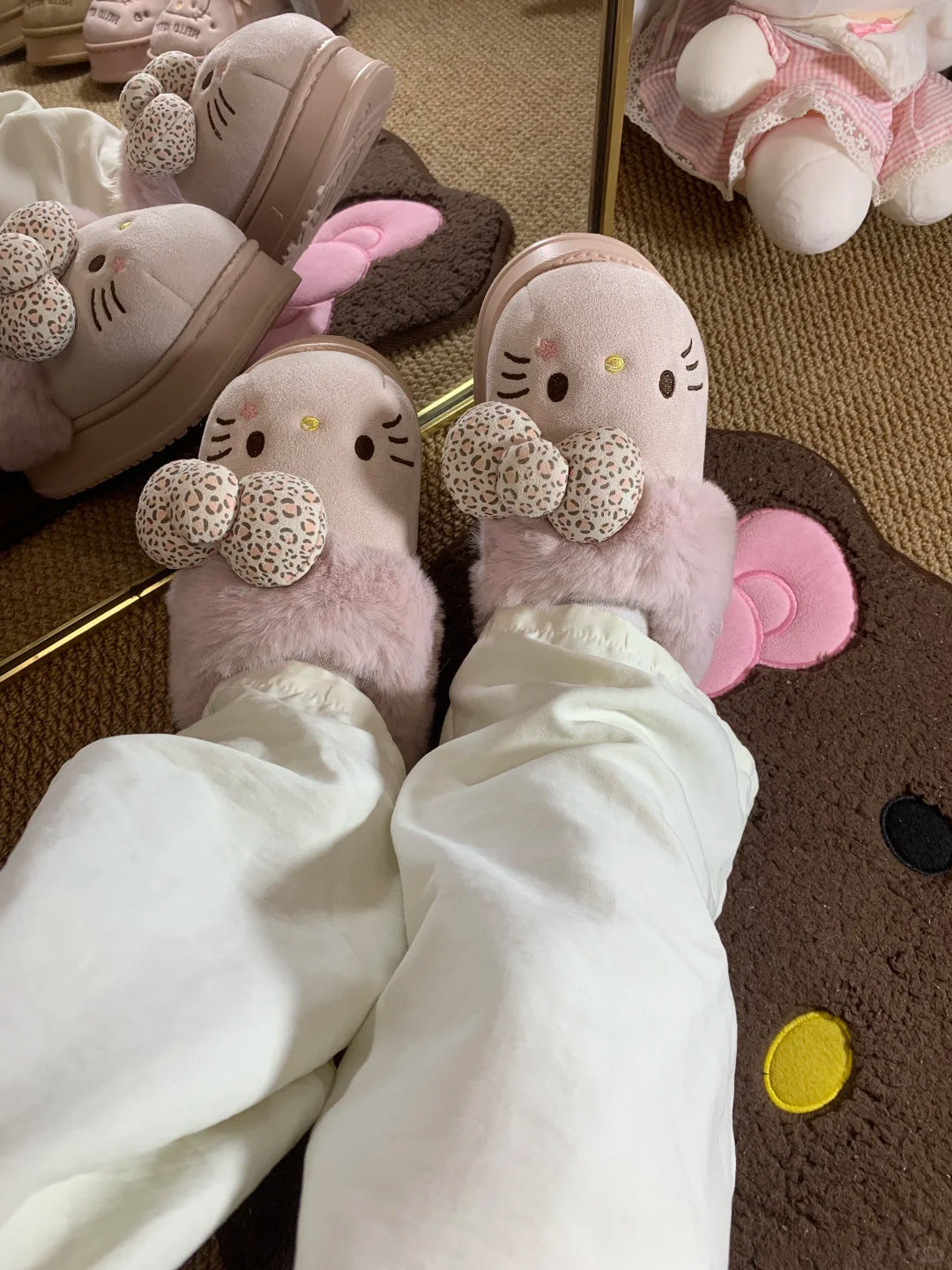 Hello Kitty Fuzzy Slippers Indoor Outdoor Slippers