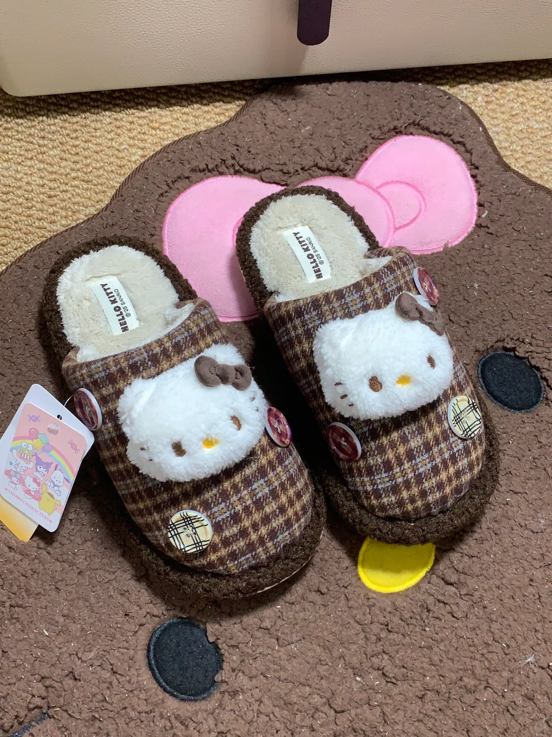 Hello Kitty Fuzzy Slippers Checkered design slippers