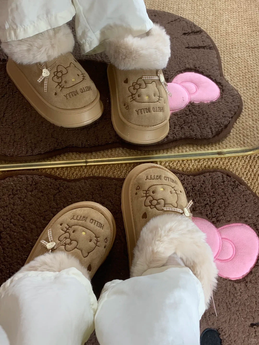 Hello Kitty Plush Slippers Fluffy Winter House Shoes