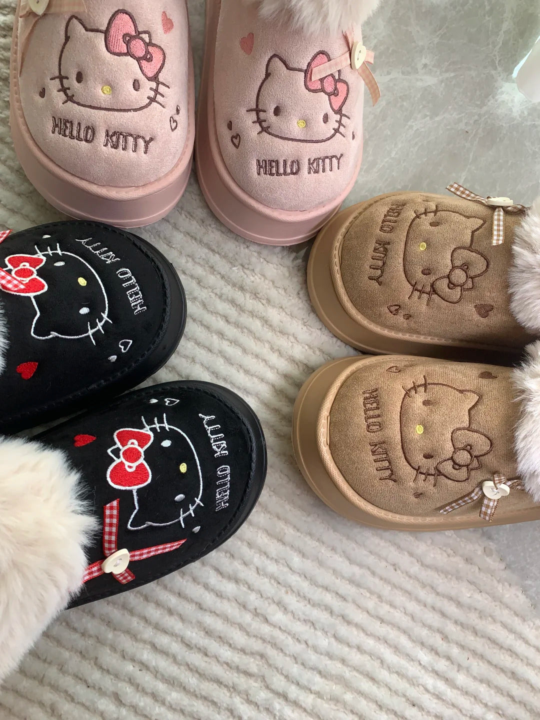 Hello Kitty Plush Slippers Fluffy Winter House Shoes