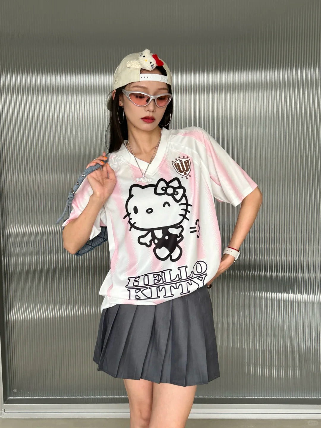 Hellokitty Striped Soccer Jersey Short Sleeve Summer Shirts