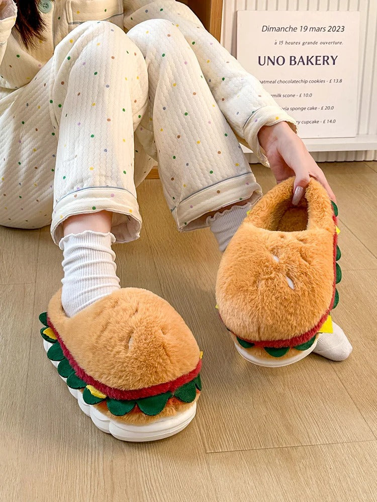 Kawaii Hamburger Fuzzy  Slippers Cute home Slippers