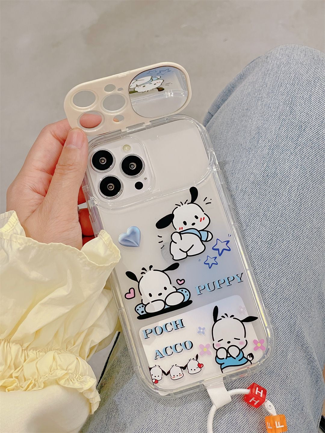 Pochacco phone case with Mirror& Dangle Charm