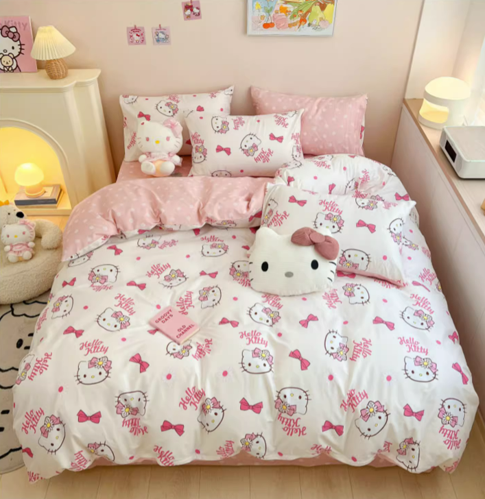 Hello Kitty Cotton Bedding Sheet Bow Design