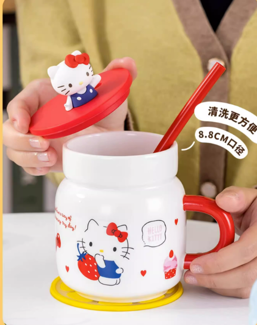 Sanrio Glass Water Cup with straw 450ml