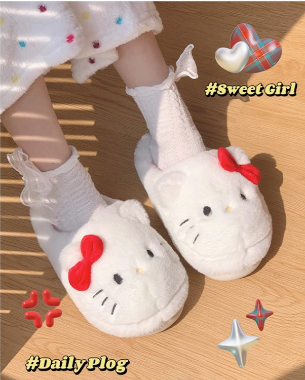 Hellokitty Fuzzy Slippers Cute  House Slippers