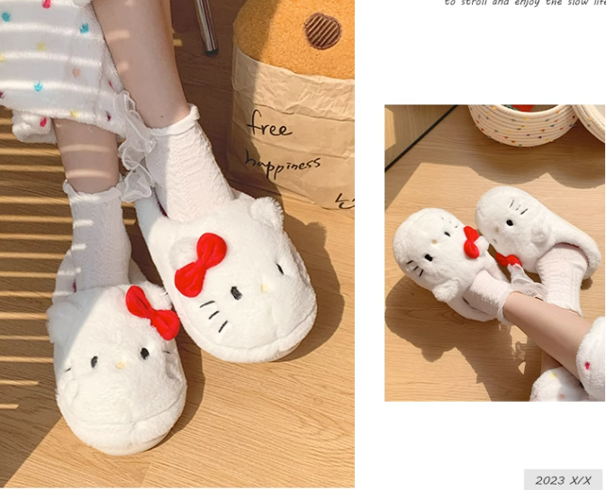 Hellokitty Fuzzy Slippers Cute  House Slippers