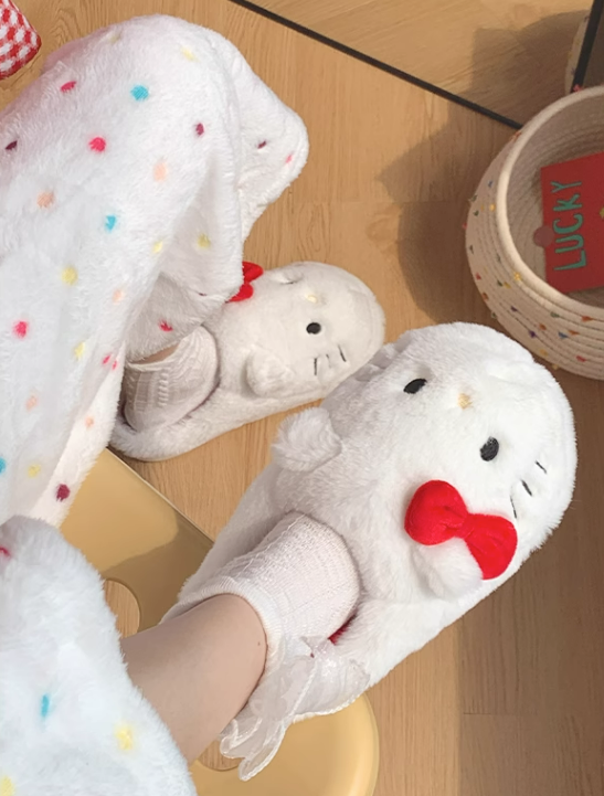 Hellokitty Fuzzy Slippers Cute  House Slippers