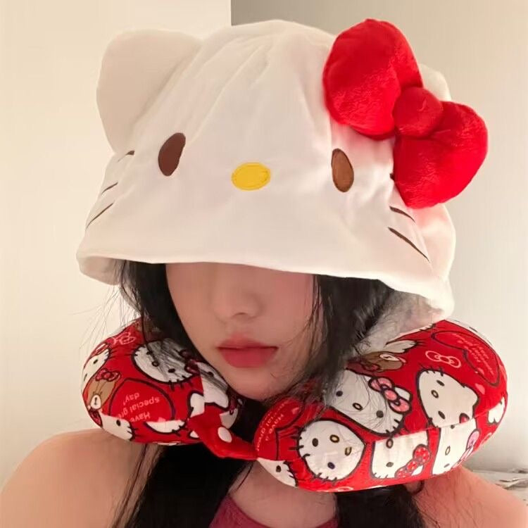 Sanrio Hooded U-Shaped Pillow,  Travel Hat ,Portable Blackout Nap Neck Protection 2-In-1