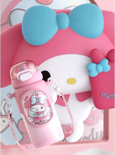 Sanrio vacuum cup 460ml straw drinking with crossbody strap library gradient 316 stainless steel