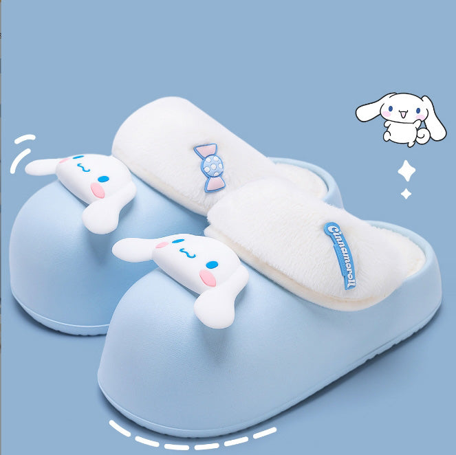 Sanrio Plush Thick-soled waterproof indoor home removable slippers for women winter