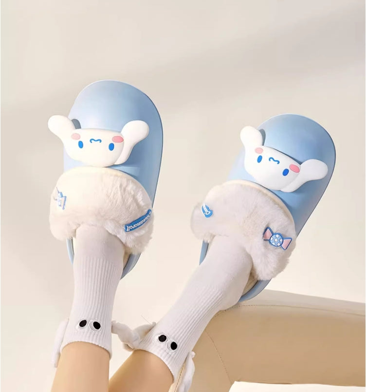 Sanrio Plush Thick-soled waterproof indoor home removable slippers for women winter