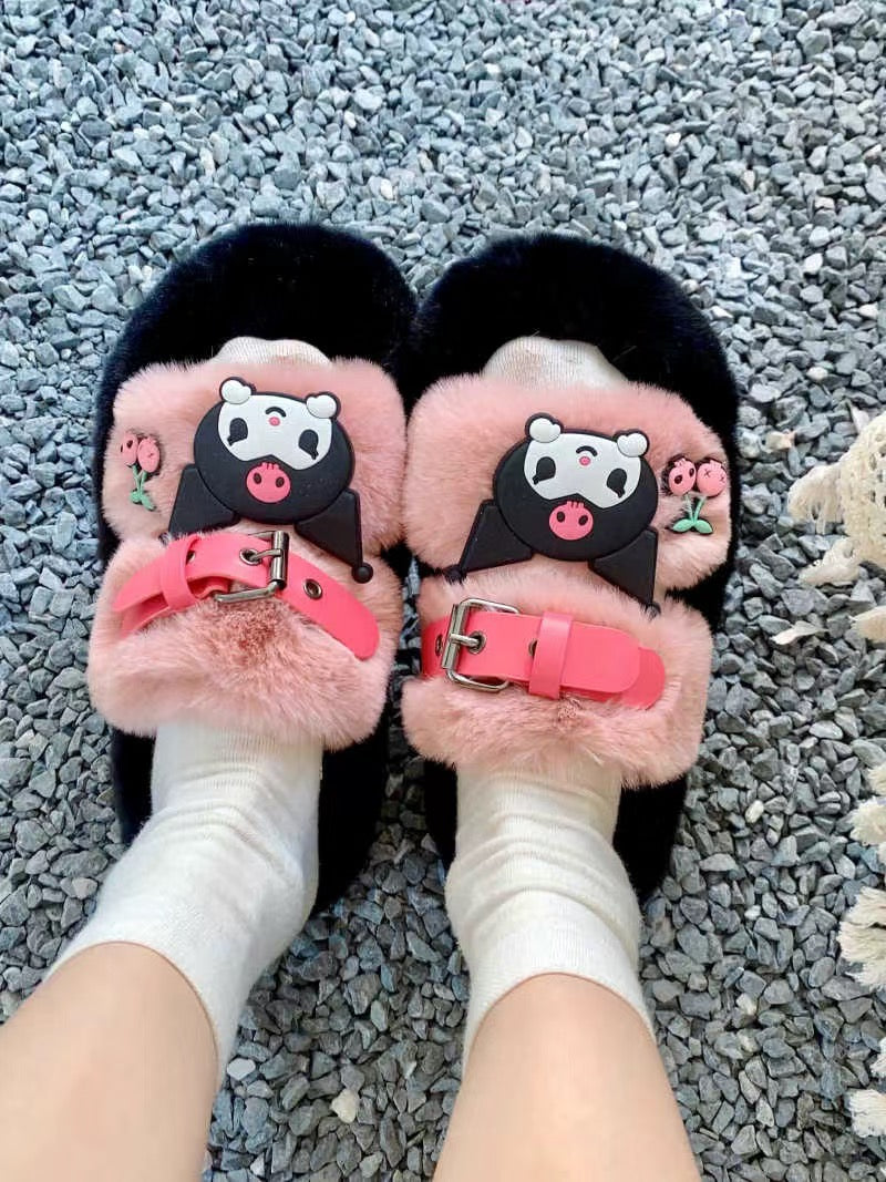 Kuromi Open-Toe Cozy Fuzzy Slippers