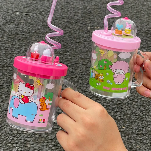 Hello Kitty / My melody Sanrio Top Swivel Cups Plastic With Lids & Straws