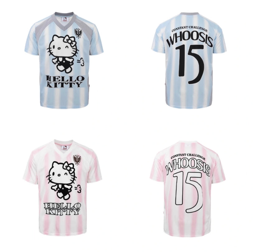 Hellokitty Striped Soccer Jersey Short Sleeve Summer Shirts