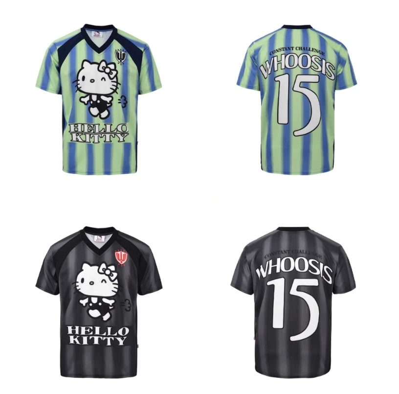 Hellokitty Striped Soccer Jersey Short Sleeve Summer Shirts