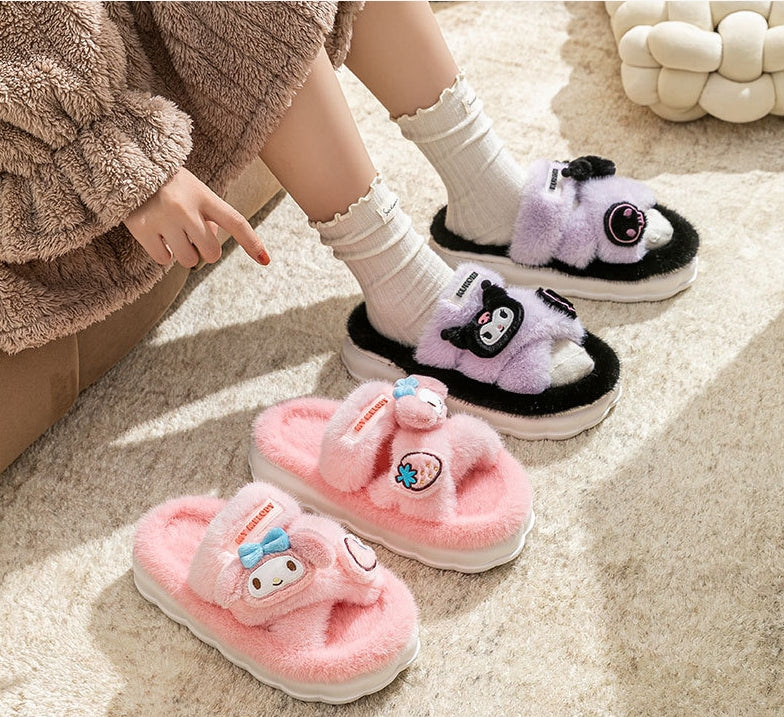 Sanrio Plush Fluffy Slippers Ladies home slippers Joykawaii