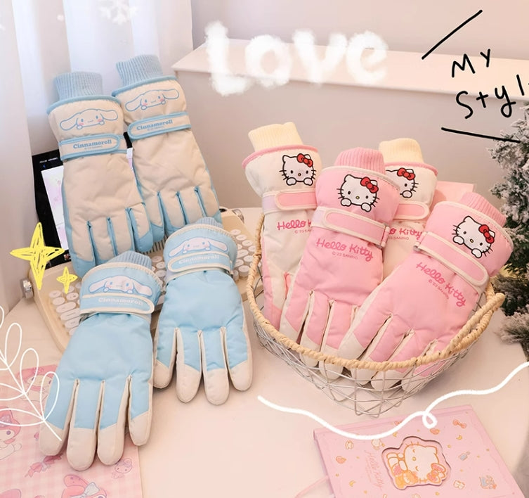 Hello Kitty Winter Snow Gloves Waterproof Ski Gloves Warm Windproof Gloves