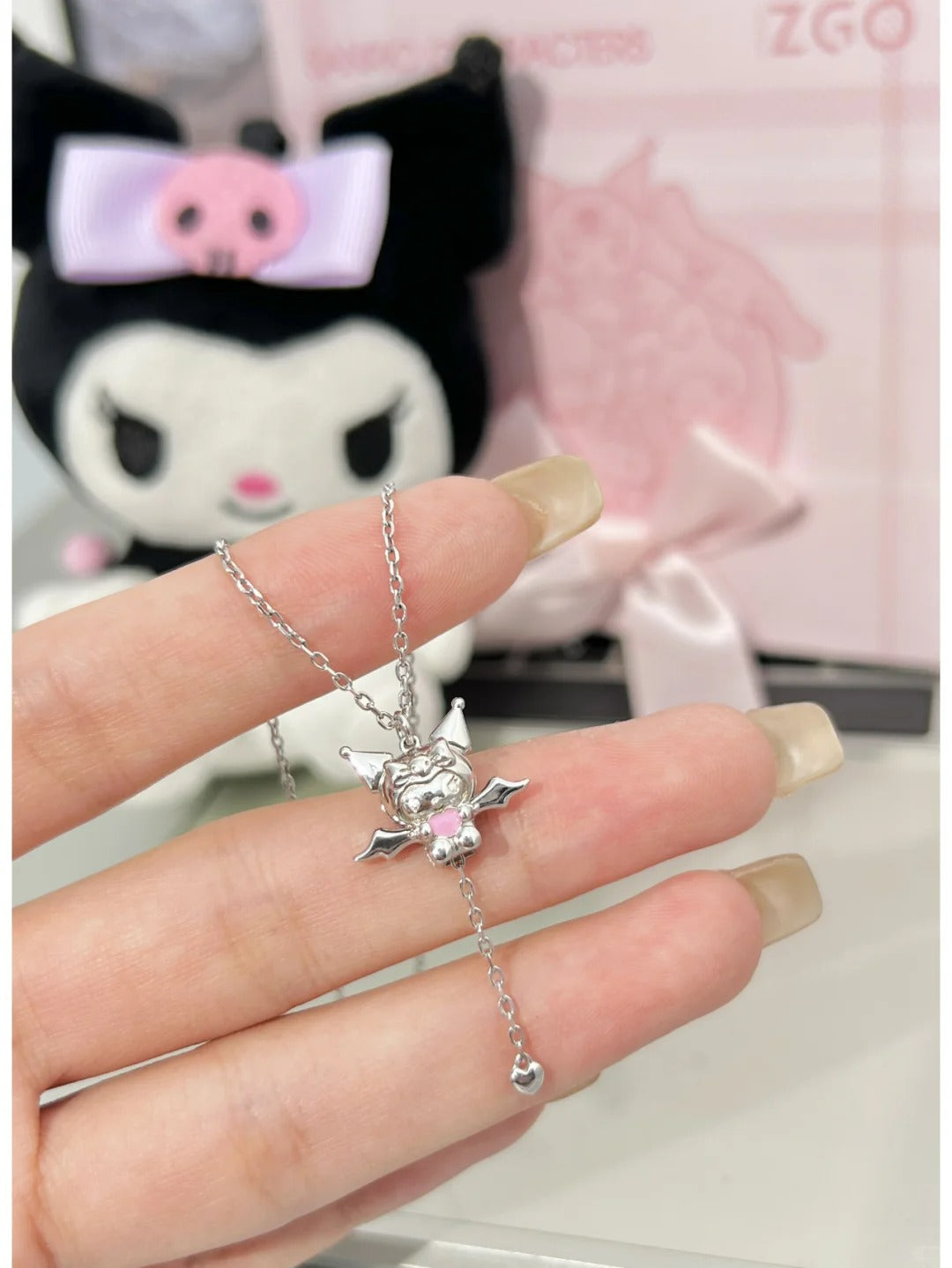 Kuromi and Hello Kitty Love Angel Necklace with Gift Box