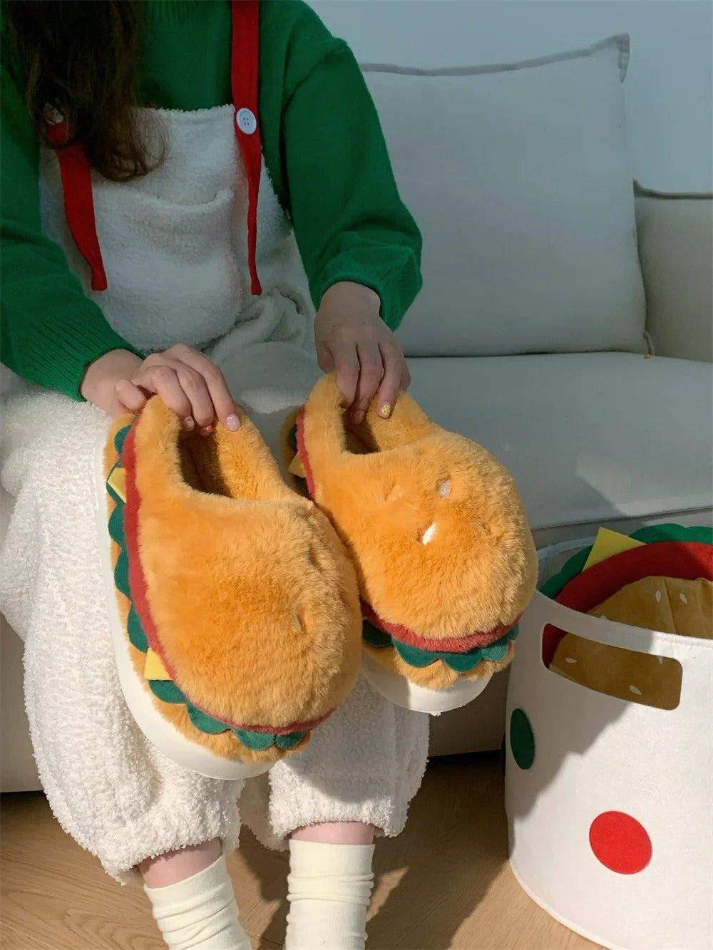 Kawaii Hamburger Fuzzy  Slippers Cute home Slippers