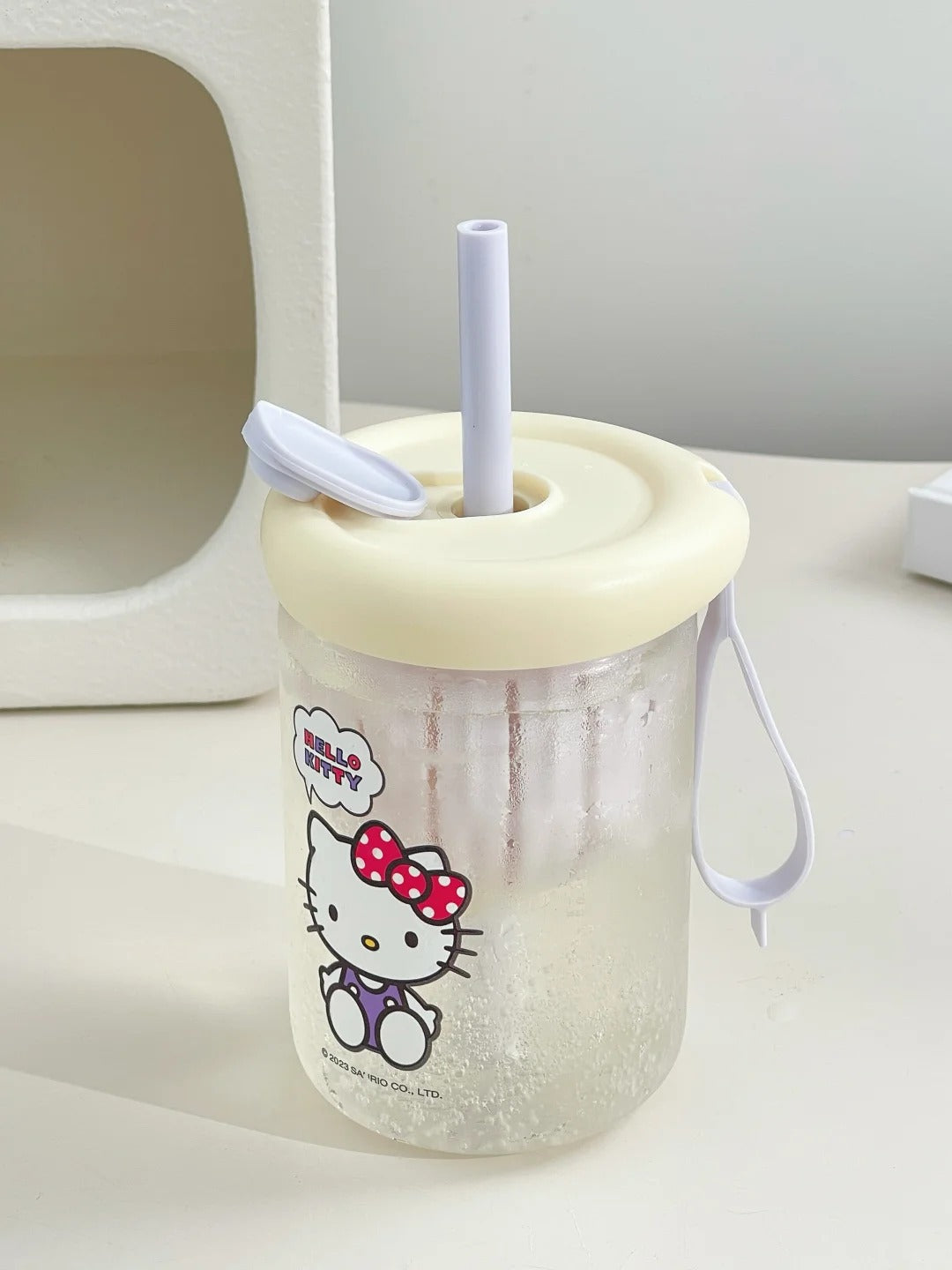 Sanrio Glass Cup With tea strainer and straw 450ml