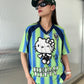 Hellokitty Striped Soccer Jersey Short Sleeve Summer Shirts