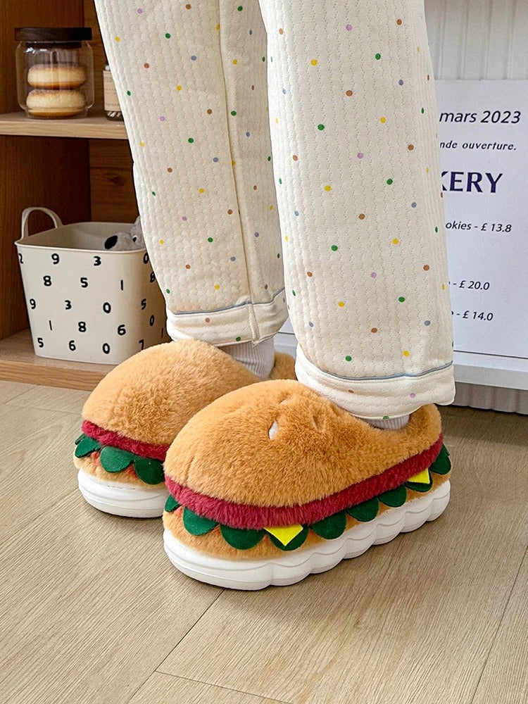 Kawaii Hamburger Fuzzy  Slippers Cute home Slippers