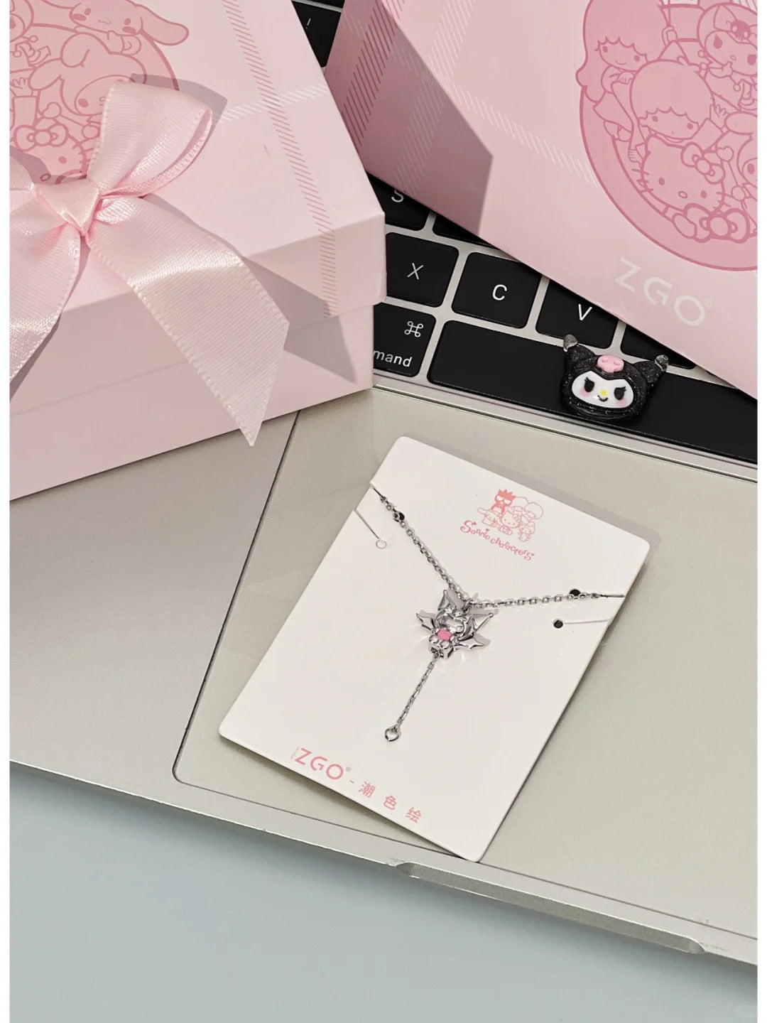 Kuromi and Hello Kitty Love Angel Necklace with Gift Box