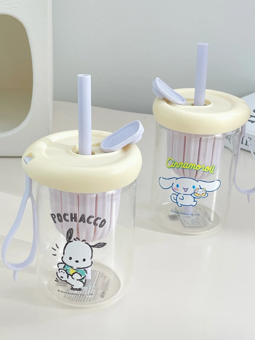 Sanrio Glass Cup With tea strainer and straw 450ml