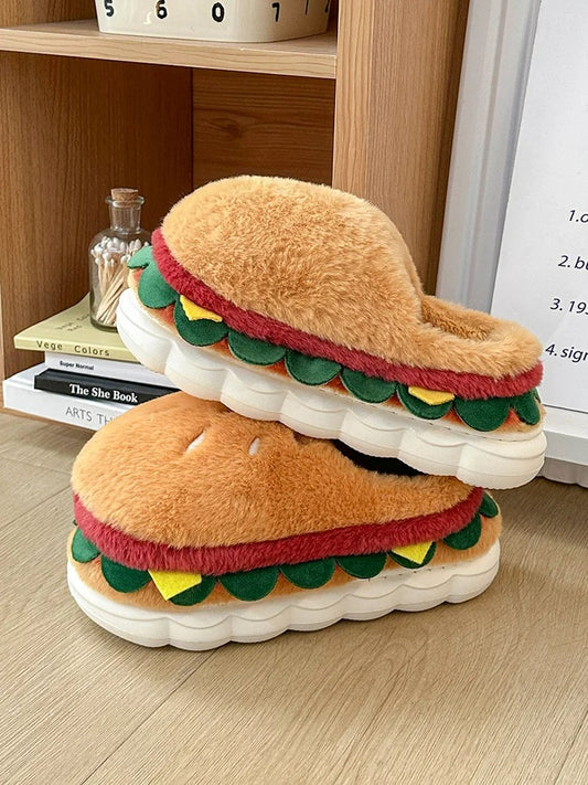 Kawaii Hamburger Fuzzy  Slippers Cute home Slippers