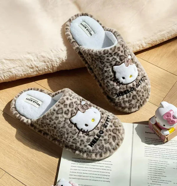 Hello Kitty Leopard Fluffy Slipper Home Slippers Indoor Slippers
