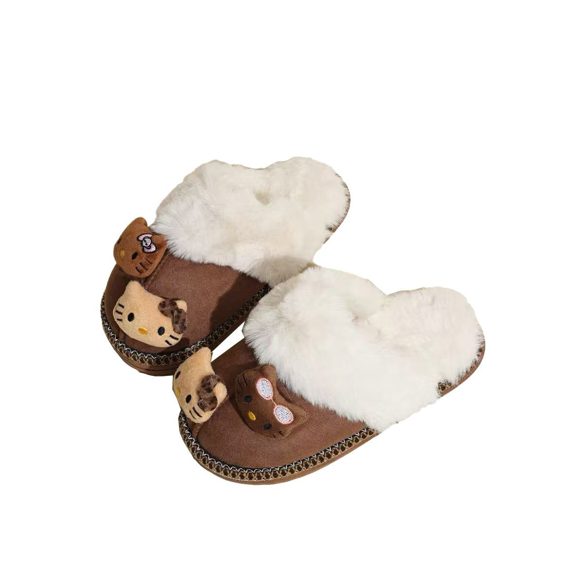 Hello Kitty Fuzzy Brown Slippers Winter House Shoes