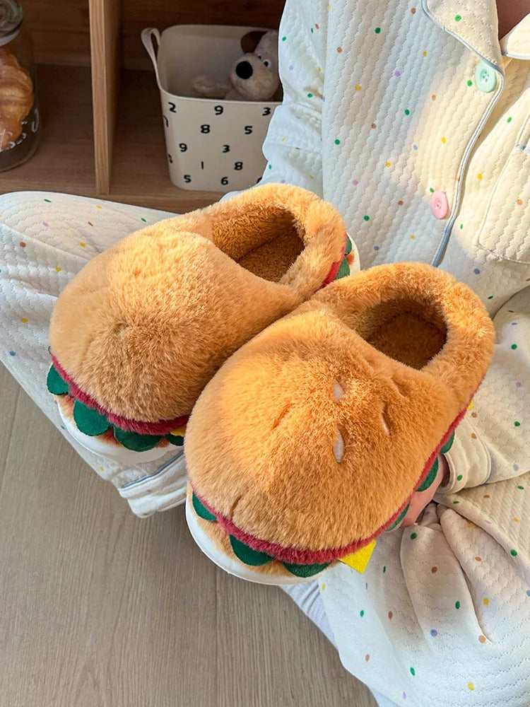 Kawaii Hamburger Fuzzy  Slippers Cute home Slippers