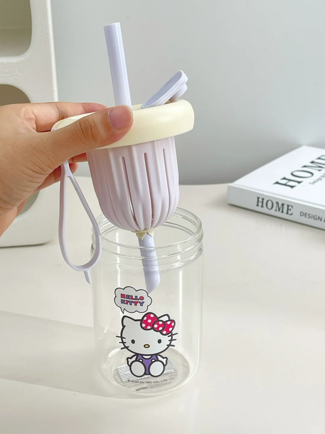 Sanrio Glass Cup With tea strainer and straw 450ml