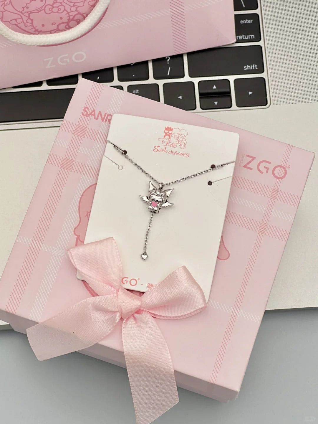 Kuromi and Hello Kitty Love Angel Necklace with Gift Box