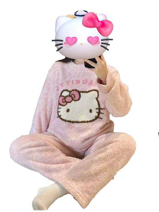 Hello Kitty  fuzzy Long Sleeve Lounge wear  Pajama Set