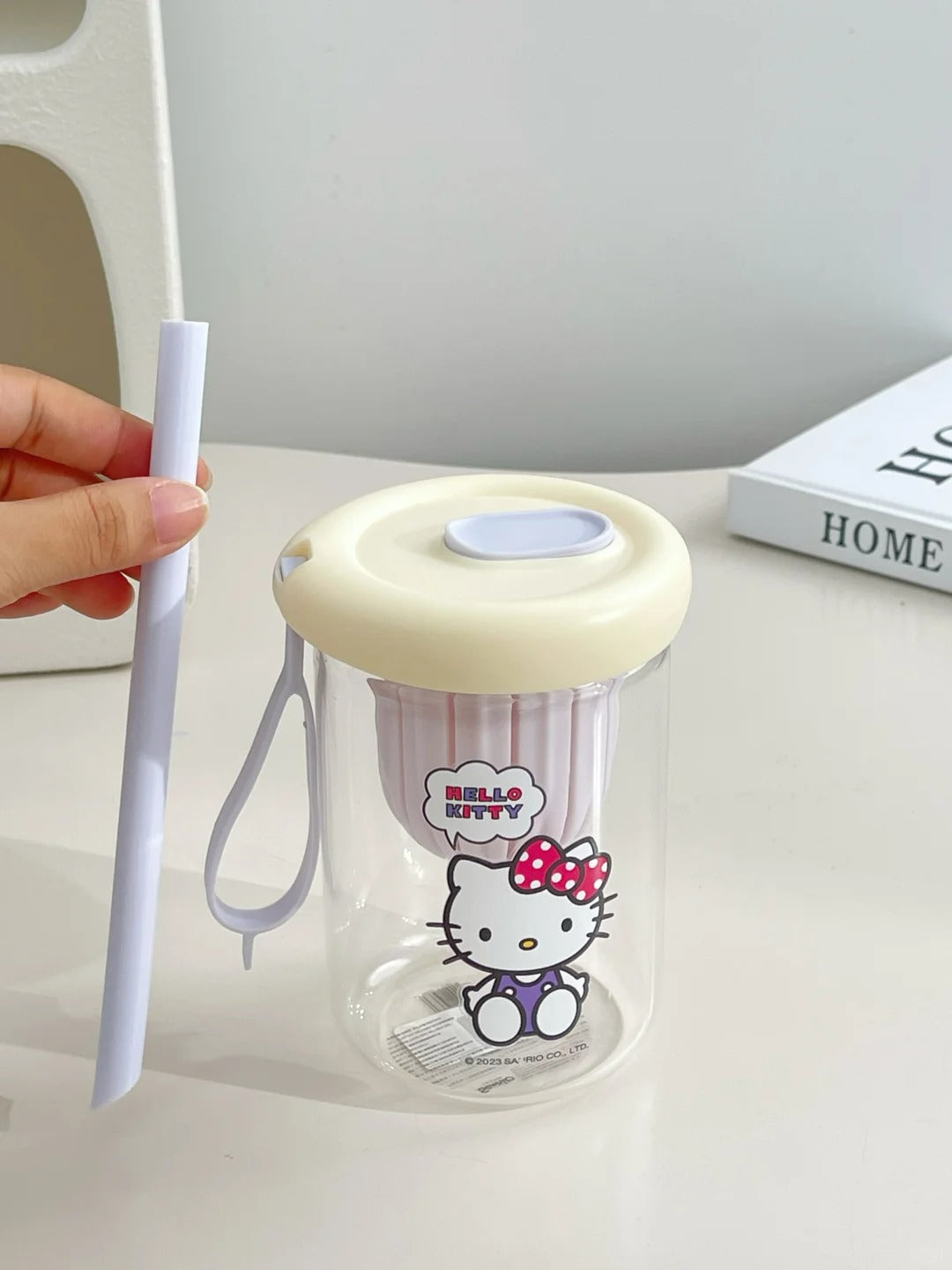 Sanrio Glass Cup With tea strainer and straw 450ml