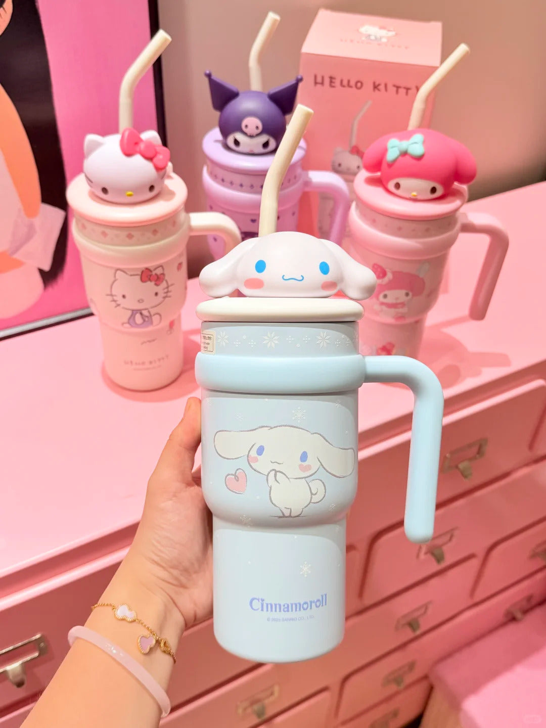 Sanrio Tumbler with Handle Stainless Steel Insulated Cup with Lid 700ml