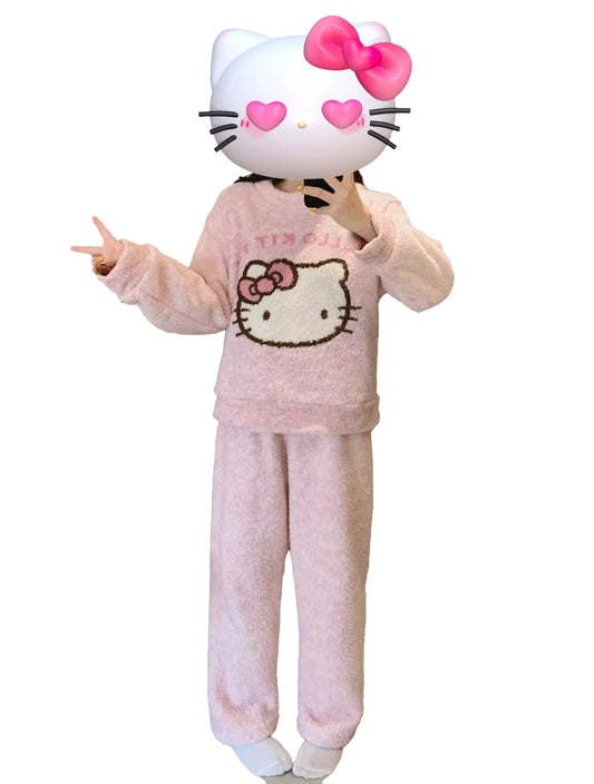 Hello Kitty  fuzzy Long Sleeve Lounge wear  Pajama Set