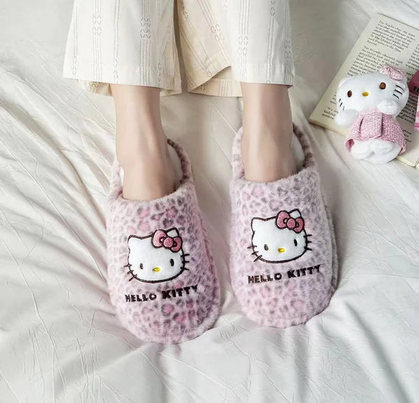 Hello Kitty Leopard Fluffy Slipper Home Slippers Indoor Slippers