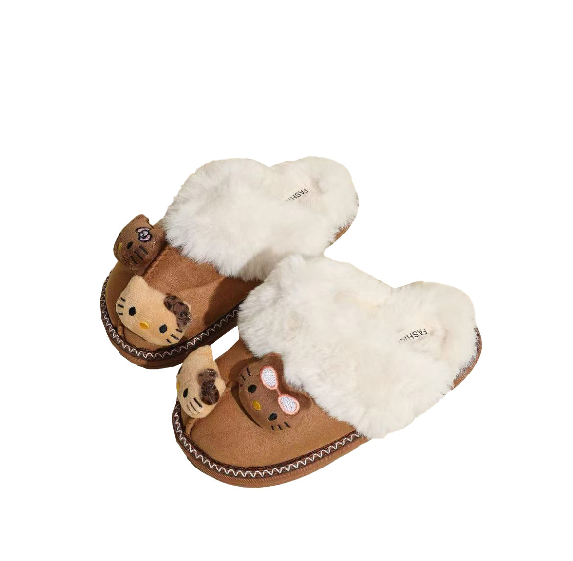 Hello Kitty Fuzzy Brown Slippers Winter House Shoes