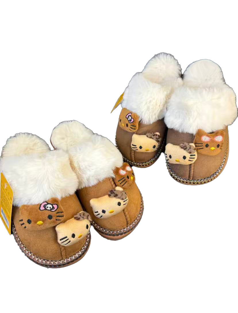 Hello Kitty Fuzzy Brown Slippers Winter House Shoes