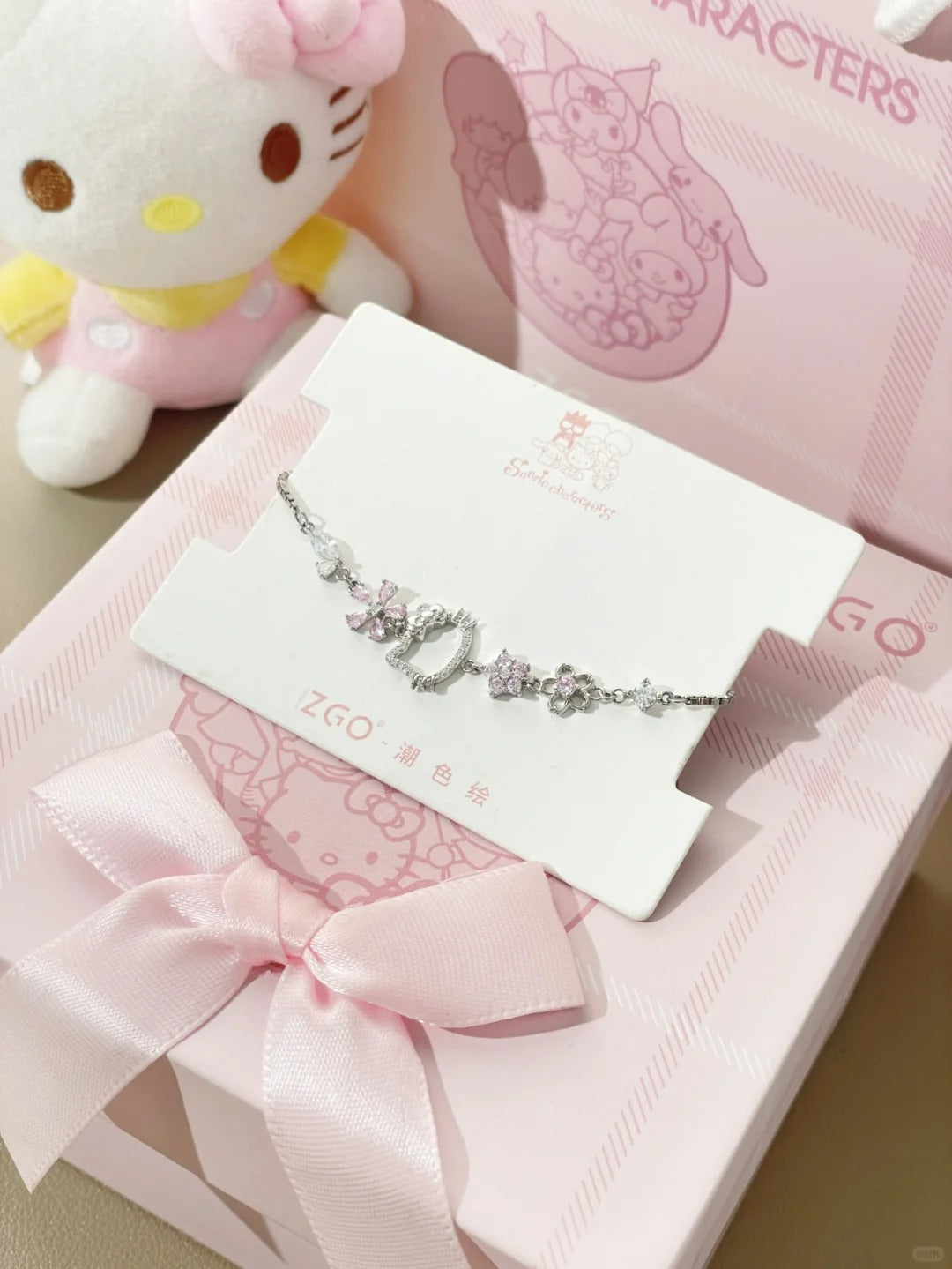 Sanrio Sterling Silver Cute Bracelet  Birthday Christmas Jewelry Gifts for Women Girls（gift box)