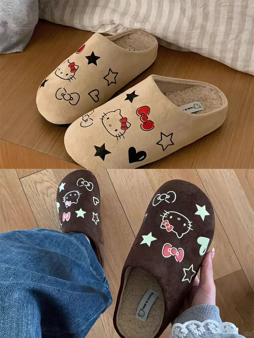 Hellokitty Suede Clogs Warm Slippers  Fuzzy Slippers