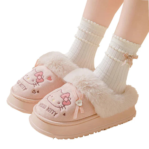 Hello Kitty Plush Slippers Fluffy Winter House Shoes