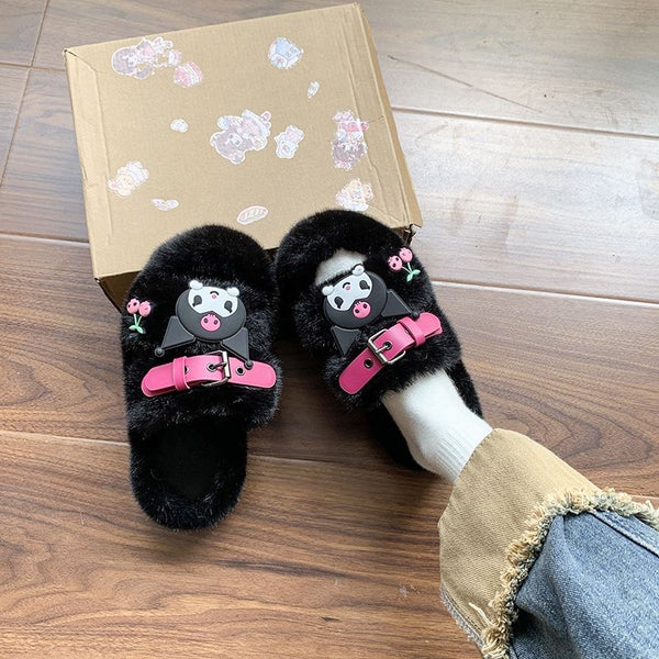 Kuromi Open-Toe Cozy Fuzzy Slippers