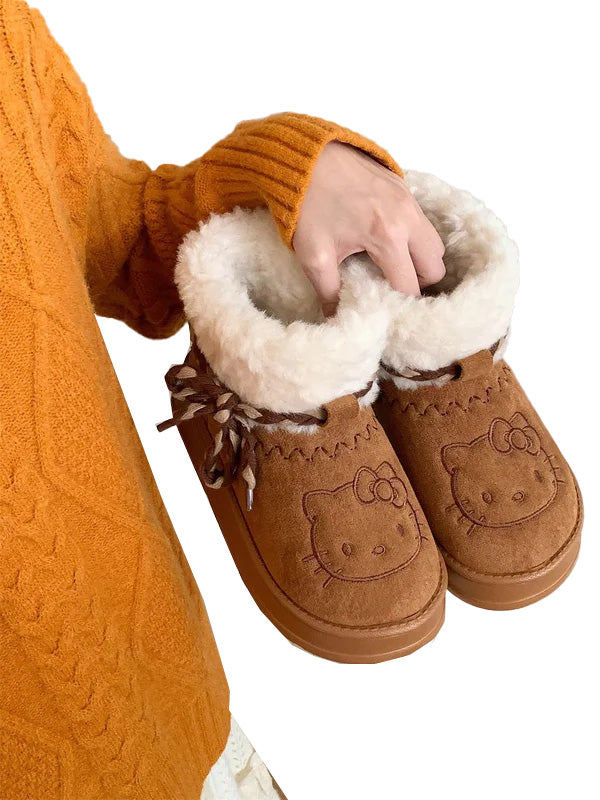 Hello Kitty Winter Snow Boots Cute Lace Up Fluffy Boots