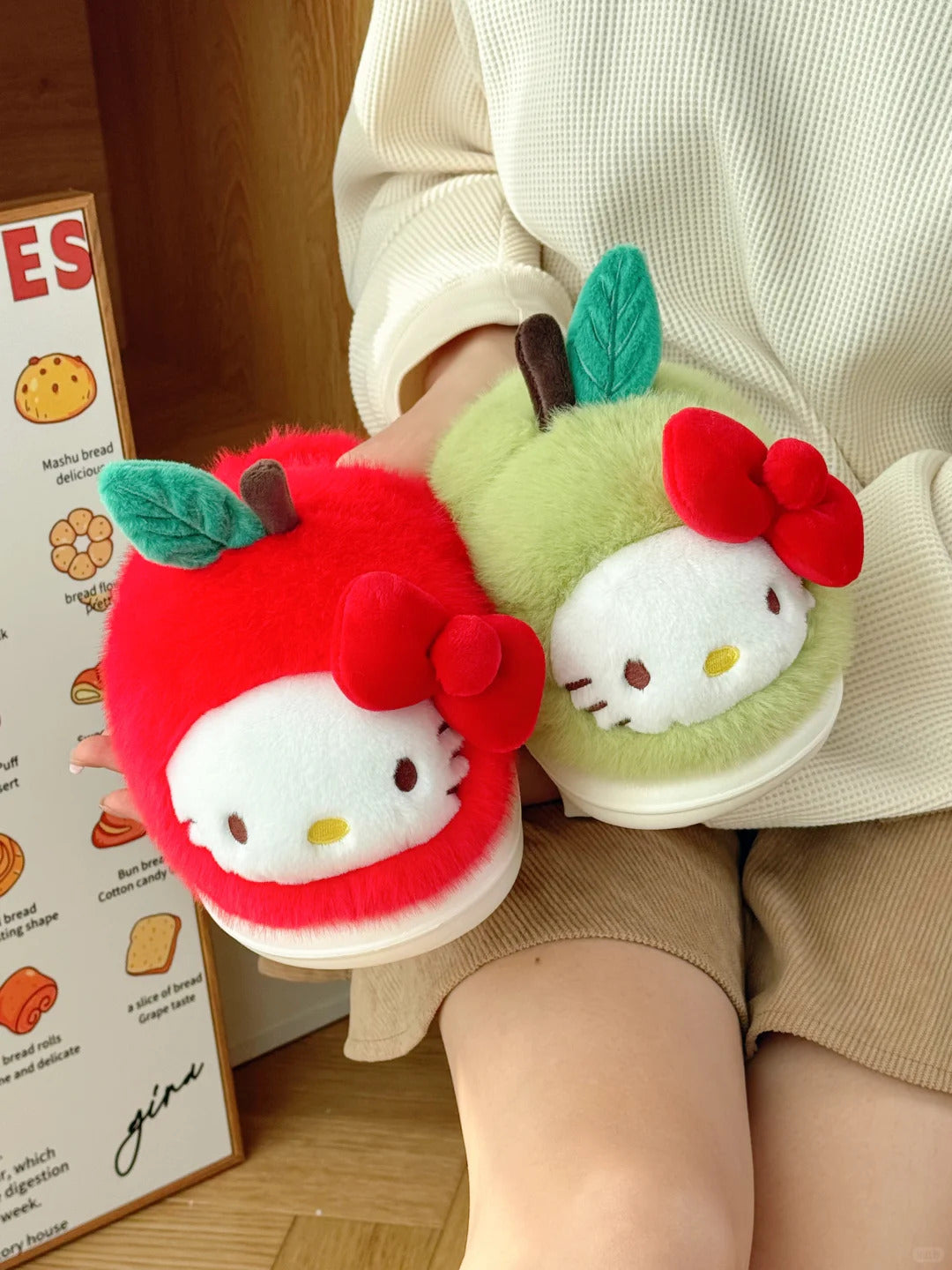 Hello Kitty Apple Home Slippers Fluffy Shoes Indoor Slippers
