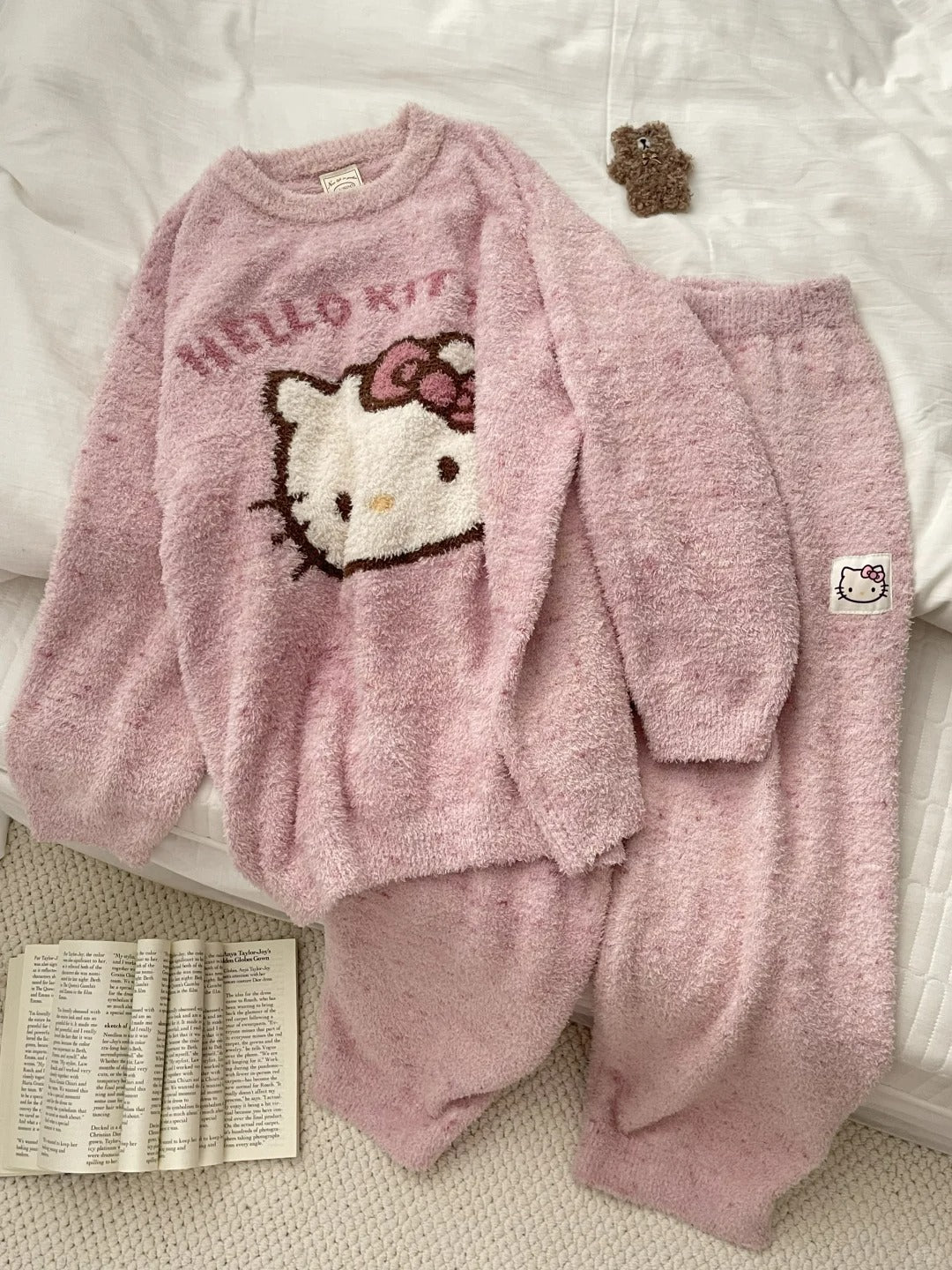 Hello Kitty  fuzzy Long Sleeve Lounge wear  Pajama Set